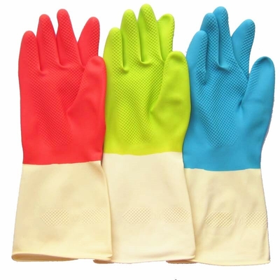 Troupeau bicolore industriel de épaississement du gant 320mm de latex rayant la résistance chimique