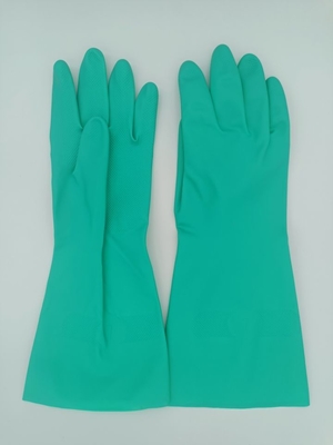 Assemblé rayant le gant chimique résistant de nitriles de vert de ménage de gants de dissolvant de nitriles