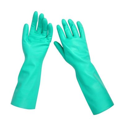 Gant en nitrile vert à bouts texturés, longueur 33 cm, gants résistants aux produits chimiques conçus pour les laboratoires et l'industrie alimentaire