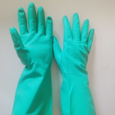 Gant en nitrile floqué de couleur verte, gants de protection durables adaptés aux applications industrielles, médicales et de laboratoire