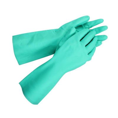 Points des doigts texturés Gants de nitrile verts Ouvrages industriels Gants de protection lourds Gants de sécurité résistants aux produits chimiques