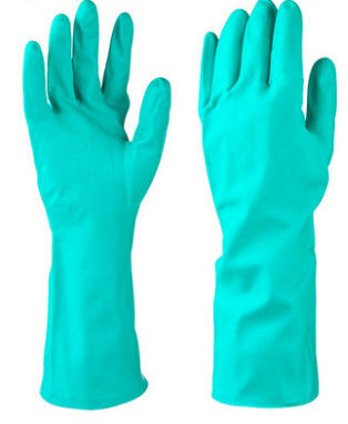 13 pouces de longueur Gants à main en nitrile vert avec boutons texturés
