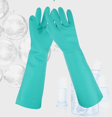 Travail industriel de nitriles chimiques des gants 22mil du gant 45cm de nitriles de vert d'Unflocked