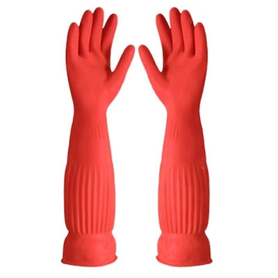 Le troupeau de ménage a rayé les gants extra-longs de vaisselle des gants 450mm de latex
