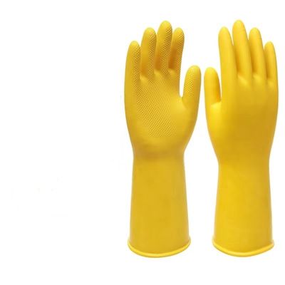 Gant de ménage en latex de 0,345 à 0,55 millimètre d'épaisseur, disponible en jaune, rouge et orange, avec options de personnalisation OEM