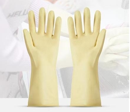 Les gants jaunes de latex de ménage d'épaississement perforent le gant jaune de latex de la prévention 32cm