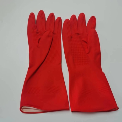 Gants rouges de latex de résistance d'alcali épaississant le gant industriel de latex de 30-32CM