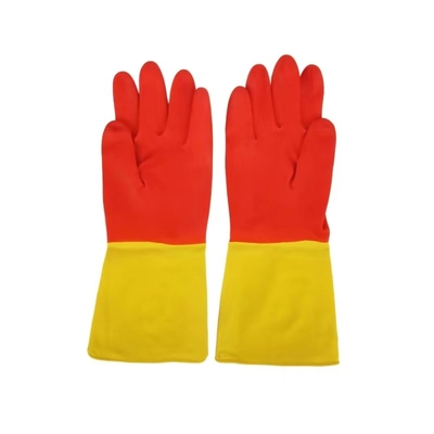 Résistance chimique bicolore industrielle du gant 30-32CM de latex jaune rouge