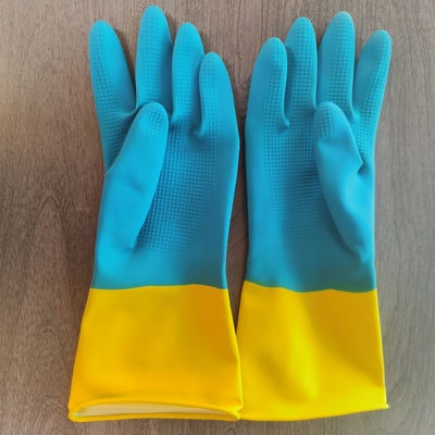 Gants bicolores industriels de vaisselle de latex du gant 32CM de latex de cuisine