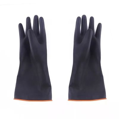 Doublure orange résistante de gants en caoutchouc industriels noirs de résistance acide