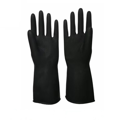 Gants en caoutchouc industriels noirs Unflocked de 32CM rayant la résistance d'alcali