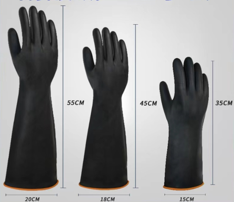 Gants noirs industriels Unflocked de latex rayant les gants extra-longs de manchette de 60CM