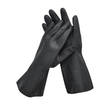 Le troupeau chimique des gants 330mm du néoprène de résistance d'alcali a rayé les gants noirs du néoprène