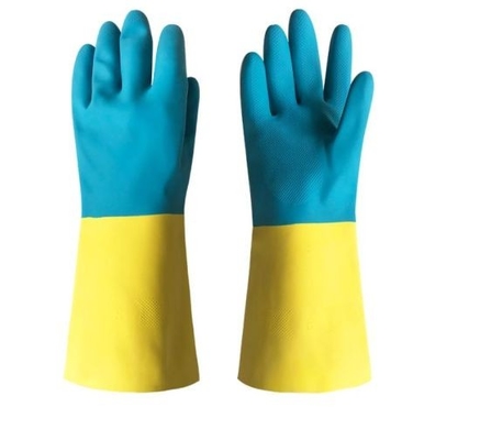 Produit chimique industriel bicolore d'utilisation de gant industriel du néoprène jaune bleu résistant