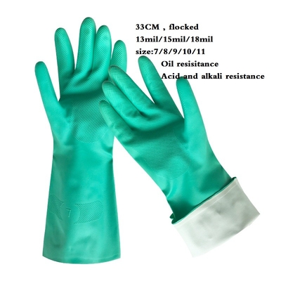 Gants à base de nitrile de légumes verts avec doublure en flocons