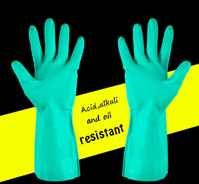Gants de nitrile vert sans latex 33 cm de longueur en doublure ou en doublure non déformée parfait pour la sécurité médicale et la manipulation de produits chimiques