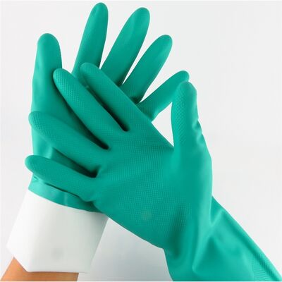 Gants de nitrile vert sans latex Résistance aux produits chimiques Gants de protection durables certifiés CE pour les applications industrielles