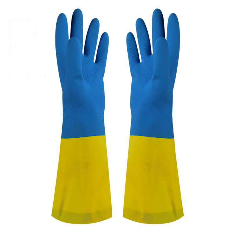 Le troupeau industriel bicolore a rayé la résistance chimique de gants du néoprène de gants de ménage
