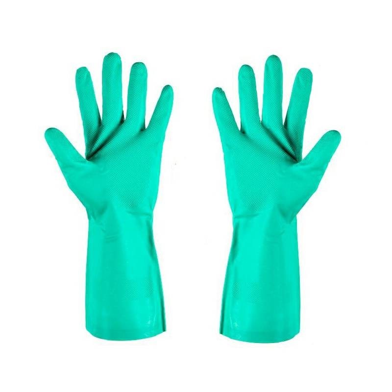 Gant en nitrile vert sans latex, ambidextre, surface texturée offrant une excellente adhérence pour les examens médicaux et l'industrie.