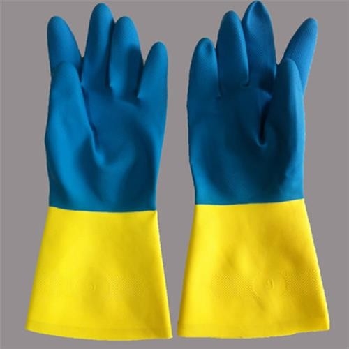 Troupeau bicolore de gant industriel du néoprène de latex rayant les gants chimiques du néoprène