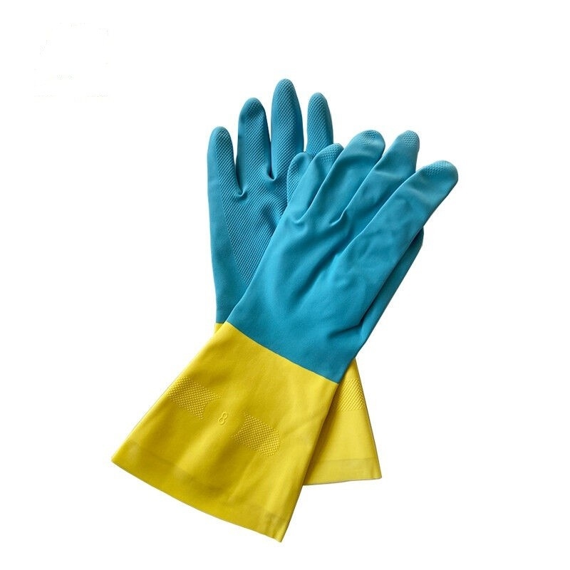 Le produit chimique jaune bleu bicolore de gant industriel de l'anti néoprène de fuite a coupé résistant